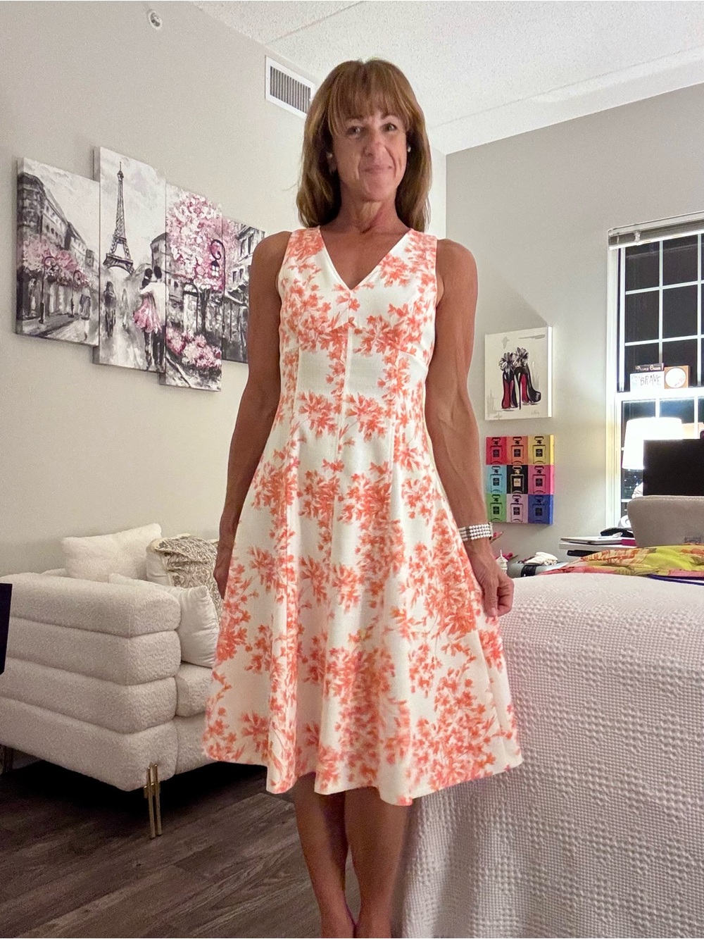 Tommy Hilfiger White Midi Dress with Coral Floral Print